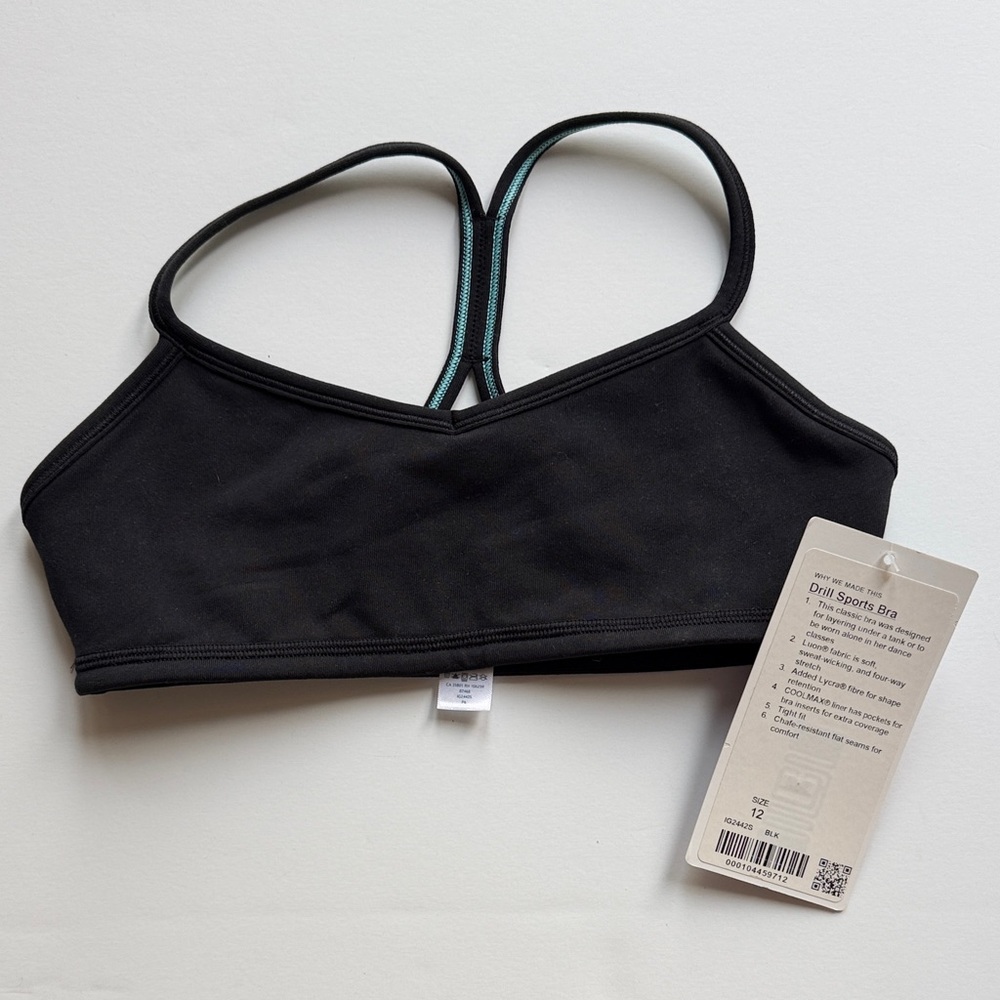 NWT Ivivva/lululemon Black and Teal Sports Bra